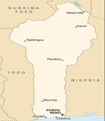 [Country map of Benin]