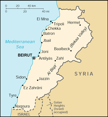 [Country map of Lebanon]