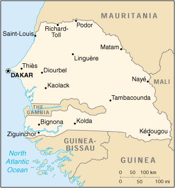 [Country map of Senegal]